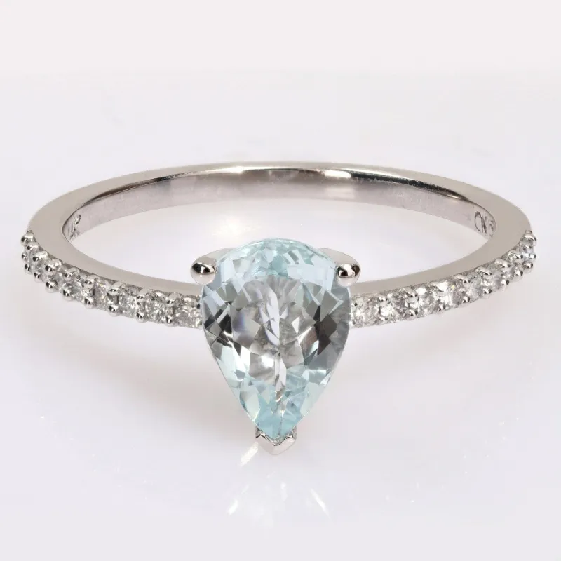 Miadora Pear-cut Aquamarine and 1/6ct TDW Diamond Teardrop Ring in 14k White Gold sold by Zulily