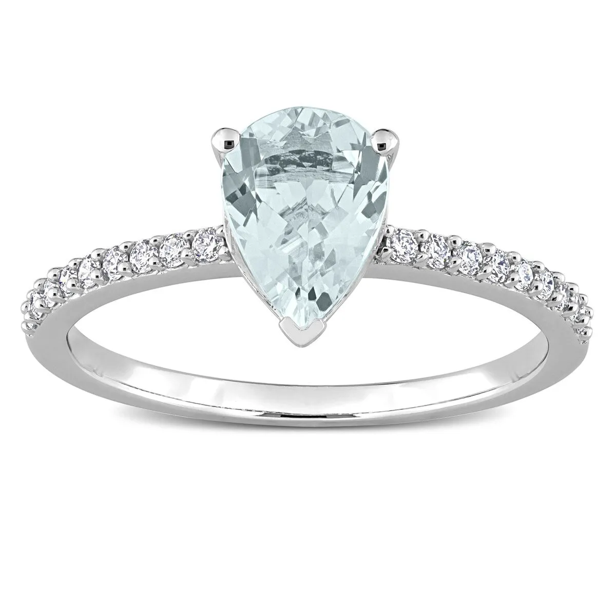 Miadora Pear-cut Aquamarine and 1/6ct TDW Diamond Teardrop Ring in 14k White Gold sold by Zulily product image thumbnail 3