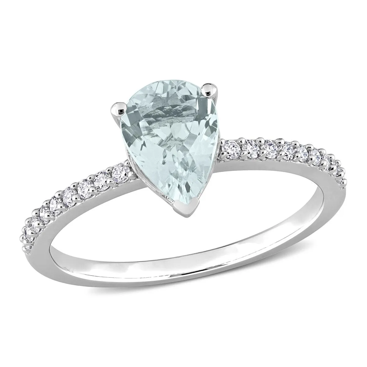 Miadora Pear-cut Aquamarine and 1/6ct TDW Diamond Teardrop Ring in 14k White Gold sold by Zulily product image thumbnail 2