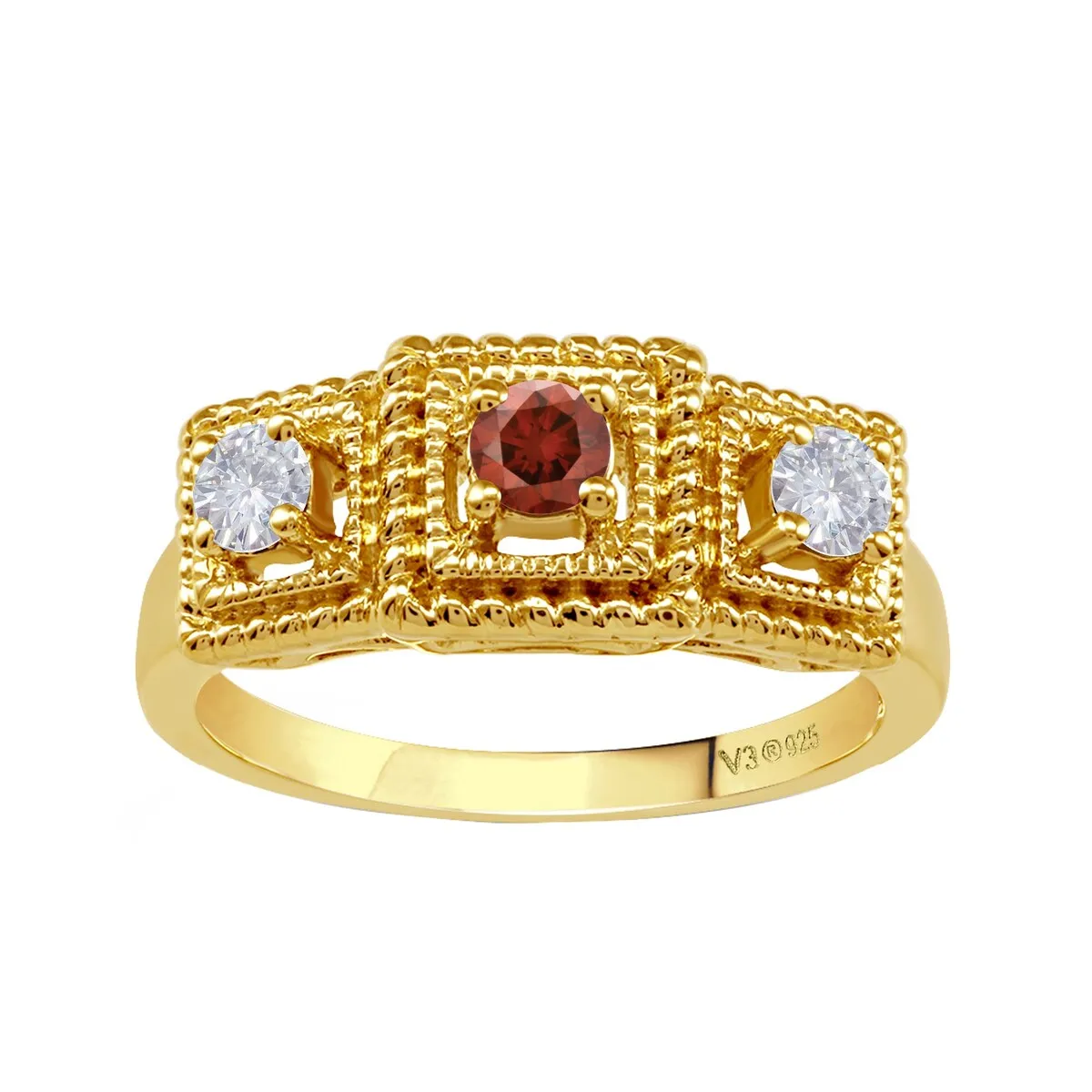 Gold Over Sterling Silver with Genuine Red Diamond and Moissanite Ring sold by Zulily