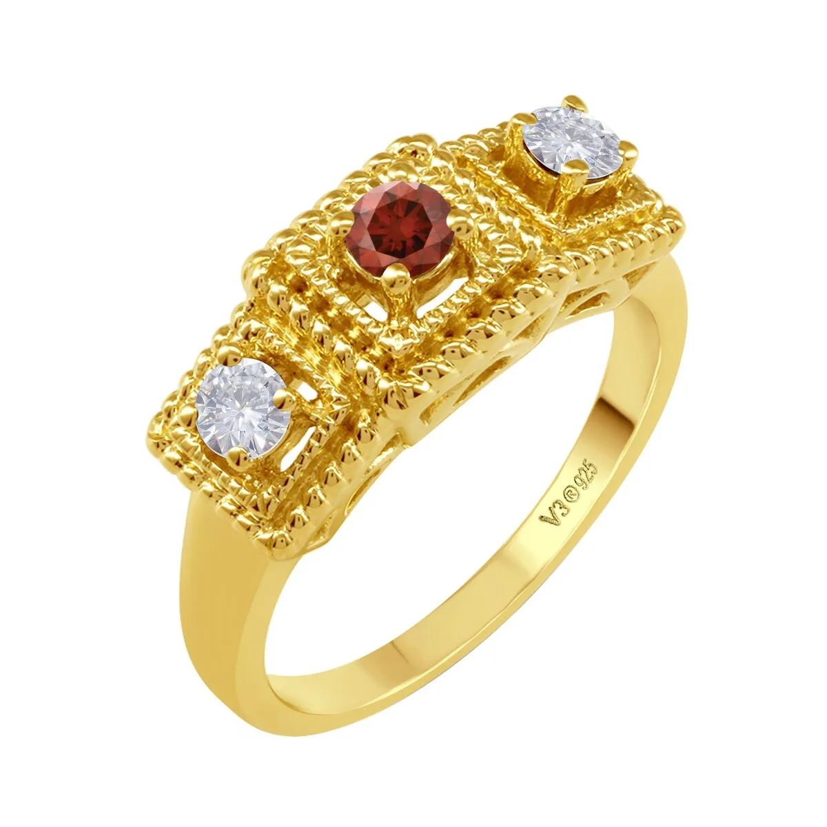 Gold Over Sterling Silver with Genuine Red Diamond and Moissanite Ring sold by Zulily product image thumbnail 2