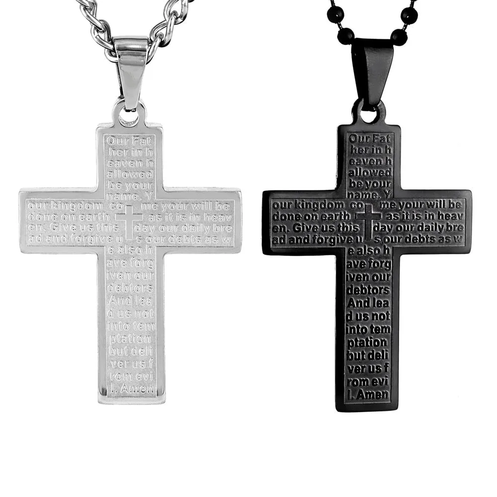 Men's Lord's Prayer Cross Stainless Steel Necklace sold by Zulily