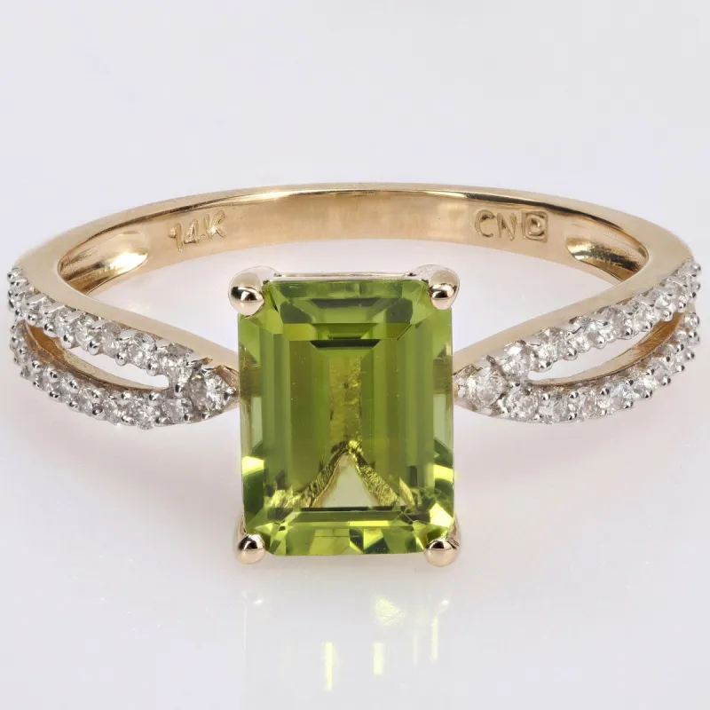 Miadora Octagon-cut Peridot and 1/5ct TDW Diamond Split Shank Cocktail Ring in 14k Yellow Gold made by Zulily