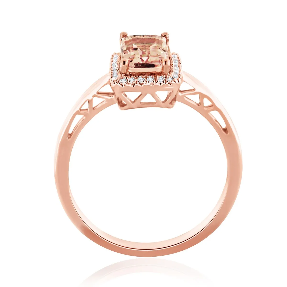 Auriya 9/10ct Emerald-Cut Morganite and 1/10ctw Halo Diamond Ring 10-karat Rose Gold sold by Zulily product image thumbnail 4