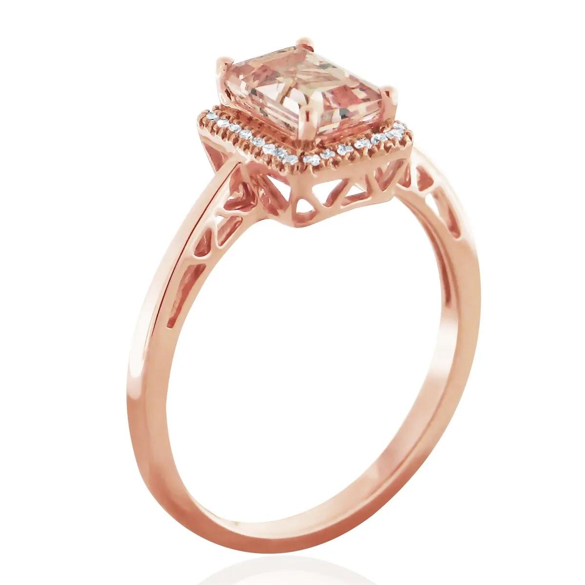 Auriya 9/10ct Emerald-Cut Morganite and 1/10ctw Halo Diamond Ring 10-karat Rose Gold sold by Zulily product image thumbnail 5