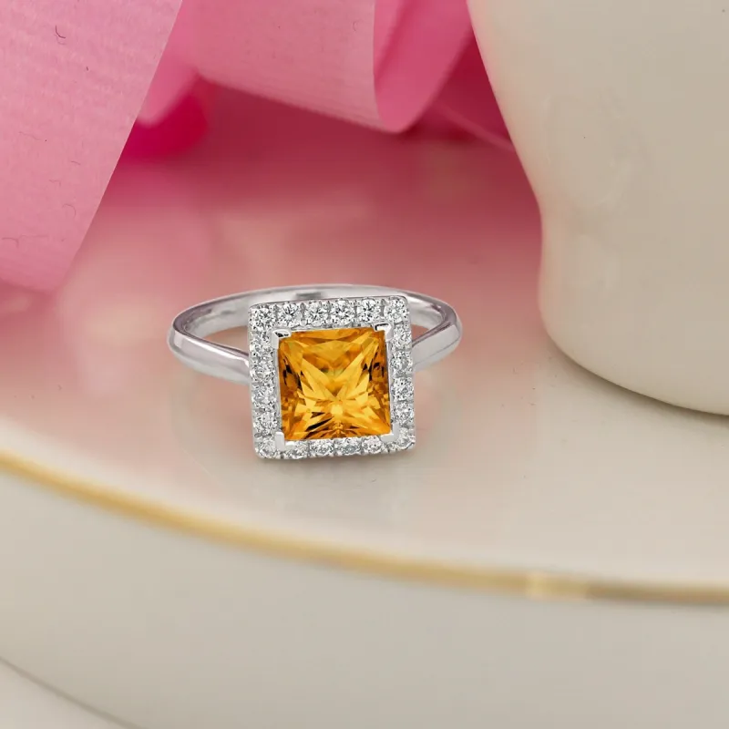 Auriya 1 3/4ct Princess-cut Citrine Halo Diamond Engagement Ring 1/3ctw 14k Gold sold by Zulily