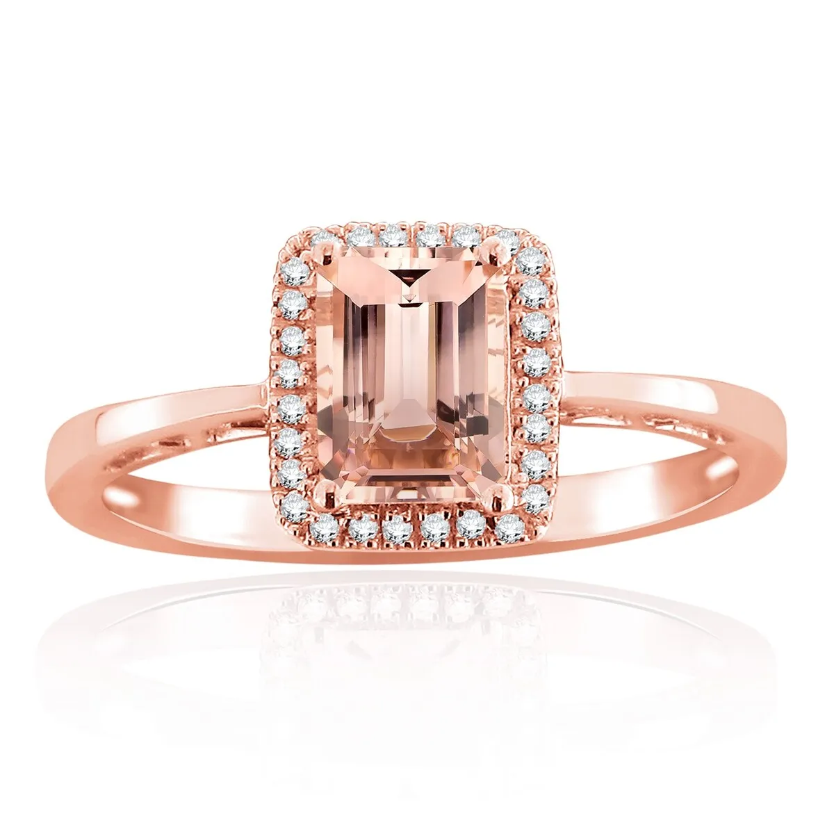Auriya 9/10ct Emerald-Cut Morganite and 1/10ctw Halo Diamond Ring 10-karat Rose Gold sold by Zulily product image thumbnail 3