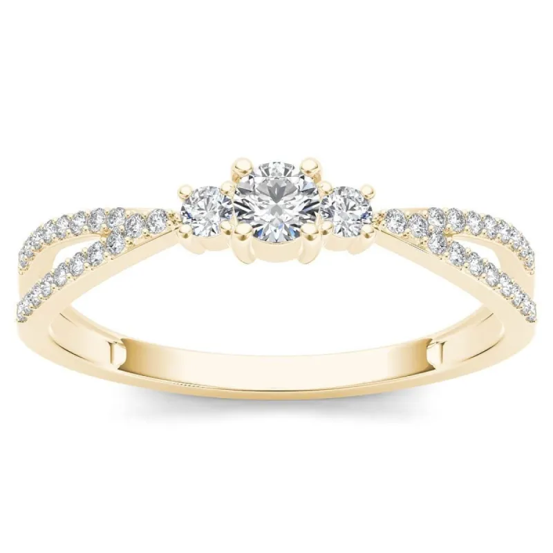 De Couer 10k Yellow Gold 1/4ct TDW Diamond Three-Stone Anniversary Ring sold by Zulily