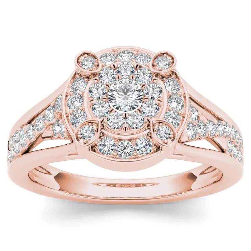 De Couer 10k Rose Gold 1/2ct TDW Diamond Halo Engagement Ring - Pink sold by Zulily