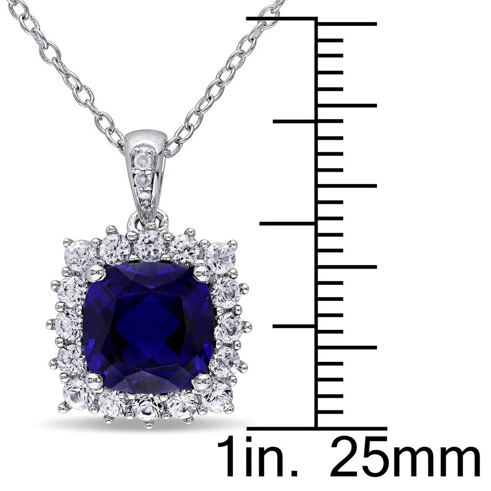 Miadora Sterling Silver Created Blue and White Sapphire Diamond Accent Halo Necklace sold by Zulily product image thumbnail 5
