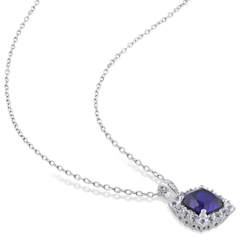 Miadora Sterling Silver Created Blue and White Sapphire Diamond Accent Halo Necklace sold by Zulily product image thumbnail 4