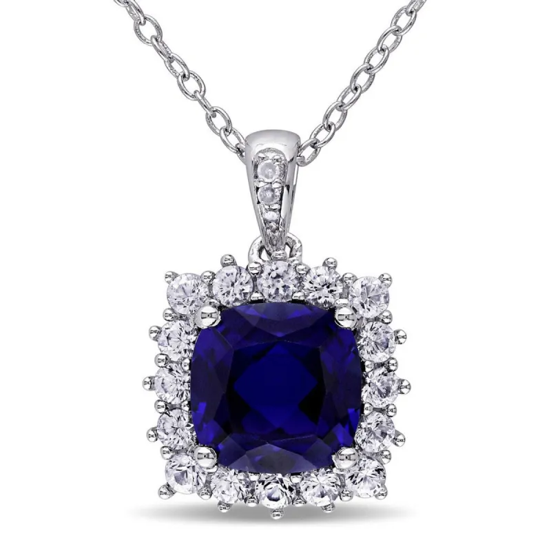 Miadora Sterling Silver Created Blue and White Sapphire Diamond Accent Halo Necklace sold by Zulily