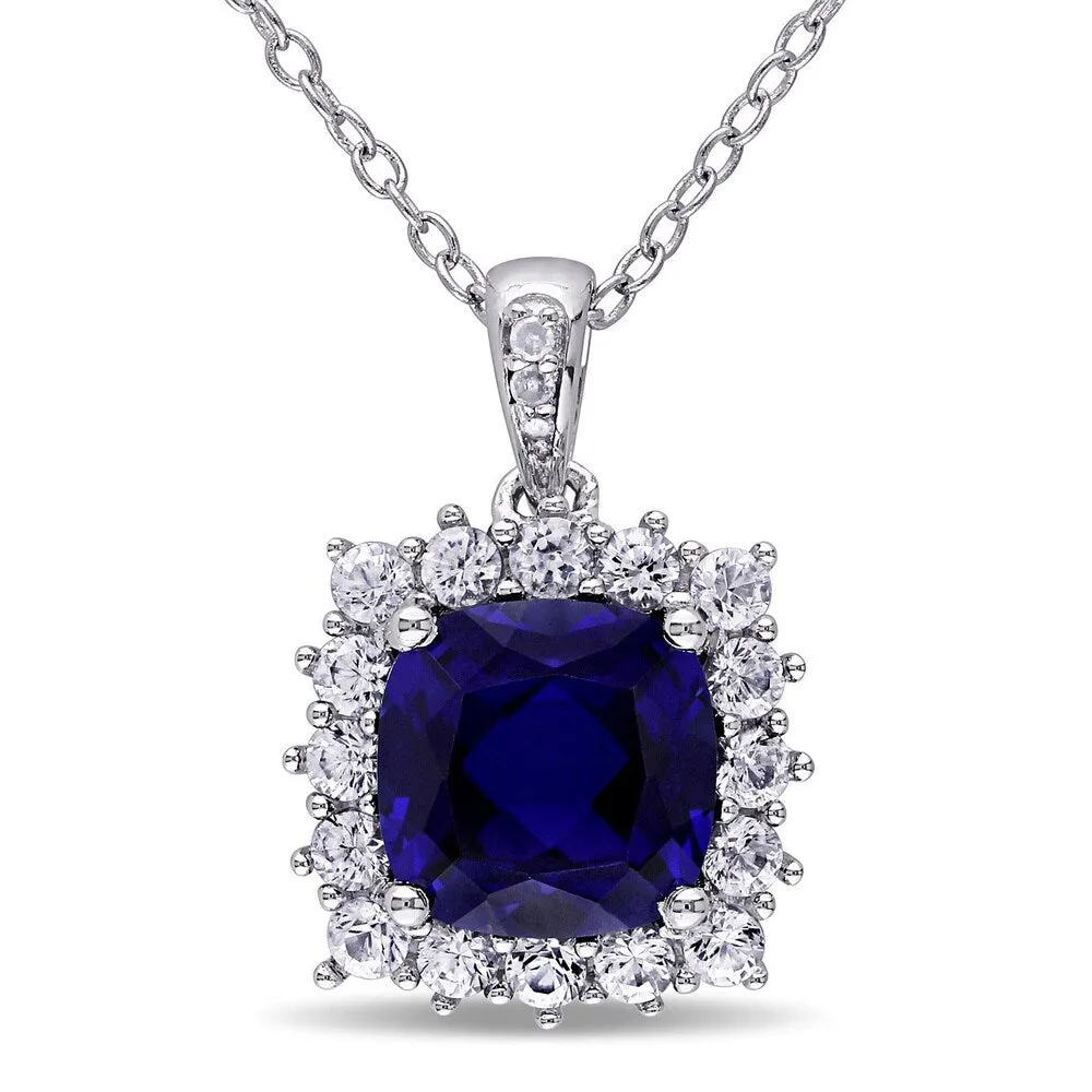 Miadora Sterling Silver Created Blue and White Sapphire Diamond Accent Halo Necklace sold by Zulily