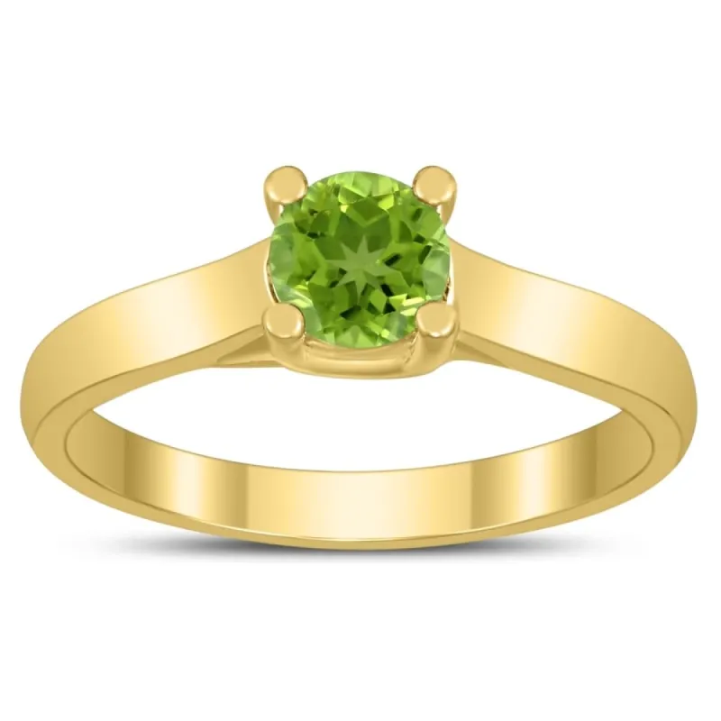 Round 5MM Peridot Cathedral Solitaire Ring in 10K Yellow Gold sold by Zulily