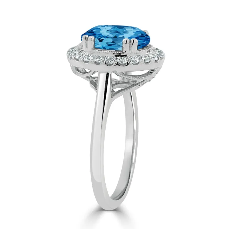 Auriya Vintage 2 5/8ct Oval Swiss Blue Topaz and Halo Diamond Engagement Ring 1/3ctw 14k Gold sold by Zulily