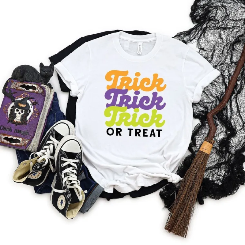 Trick or Treat Colorful Stacked Short Sleeve Tee sold by Zulily