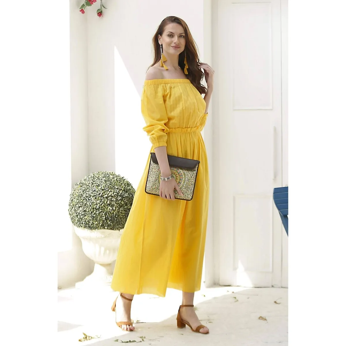 NOVICA Cotton off-shoulder maxi dress Marigold Muse sold by Zulily product image thumbnail 5