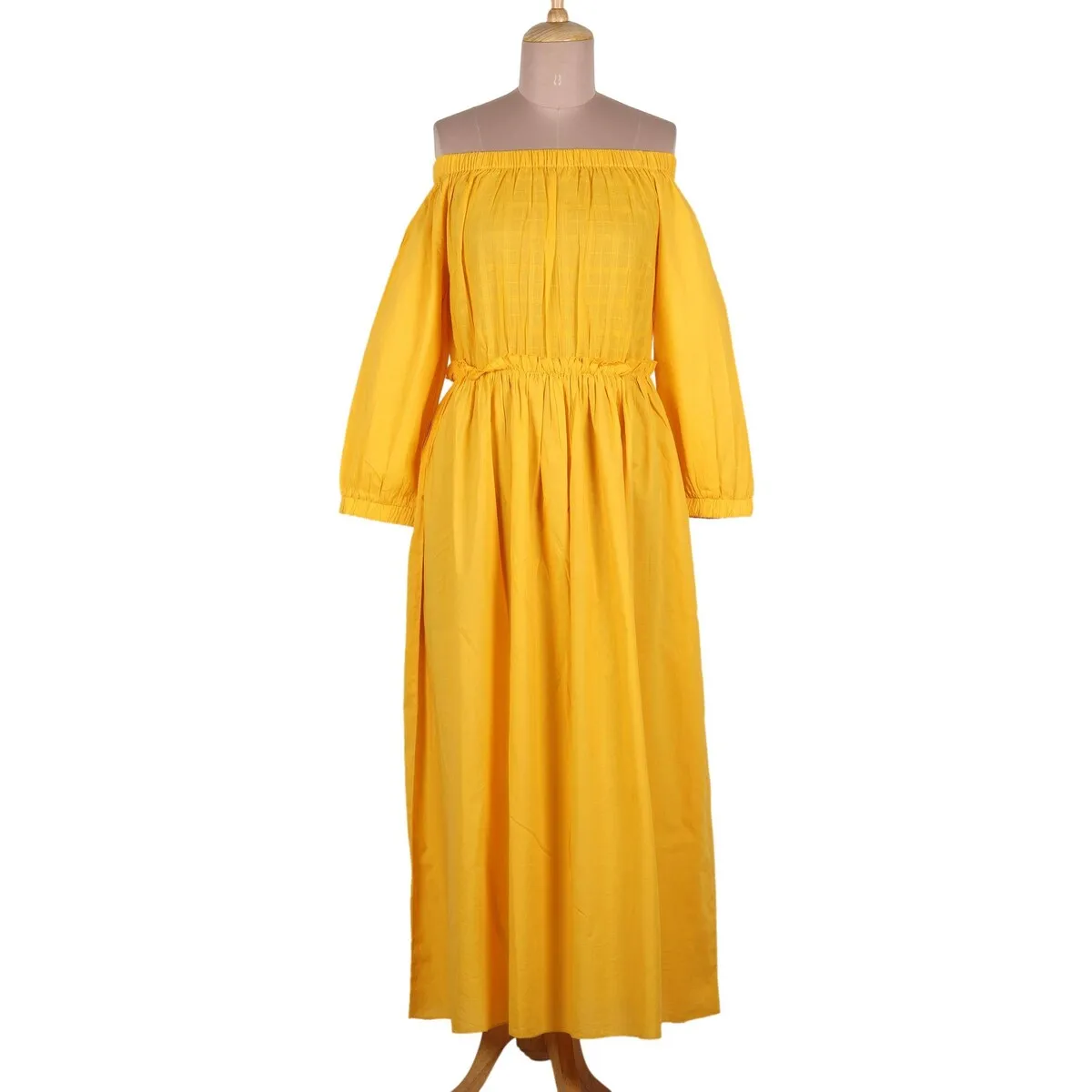 NOVICA Cotton off-shoulder maxi dress Marigold Muse sold by Zulily