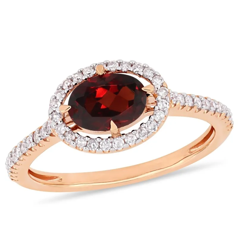 Miadora 10k Rose Gold Garnet and 1/4ct TDW Diamond Floating Oval Halo Ring sold by Zulily