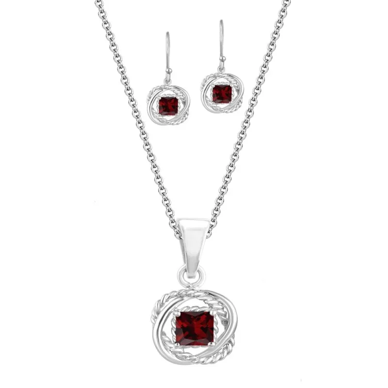 Set of Sterling Silver Twisted Wire Pendant and Earring in Natural Garnet with 18" Chain sold by Zulily