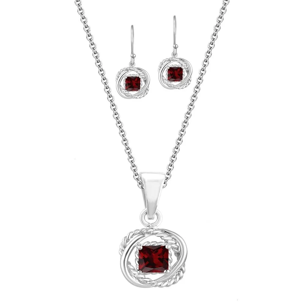Set of Sterling Silver Twisted Wire Pendant and Earring in Natural Garnet with 18" Chain sold by Zulily