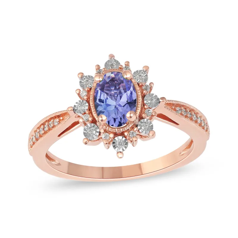 1/10ct TDW Diamond and Tanzanite Gemstone Halo Ring in 10k Rose Gold sold by Zulily