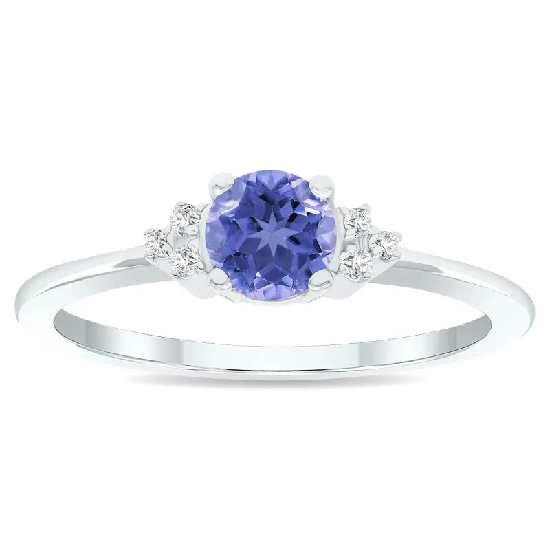 Women's Tanzanite and Diamond Half Moon Ring in 10K White Gold sold by Zulily