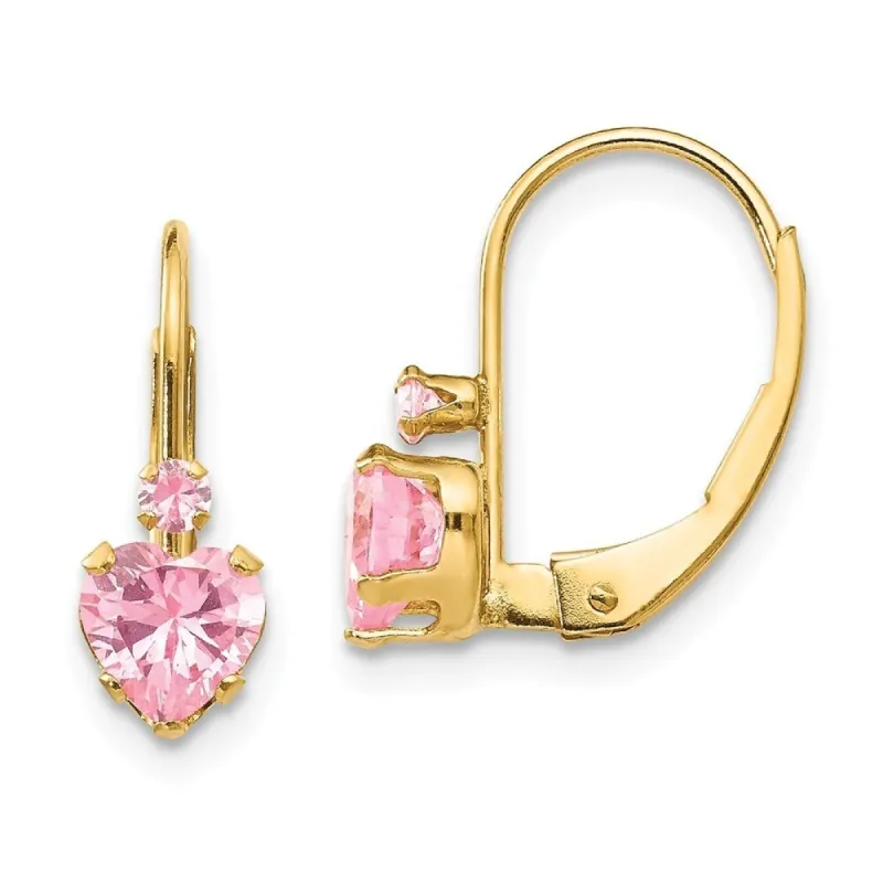 Curata 14k Yellow Gold 15x5mm Pink CZ Cubic Zirconia Heart Leverback Earrings sold by Zulily