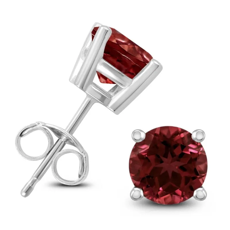 14K White Gold 6MM Round Garnet Earrings sold by Zulily