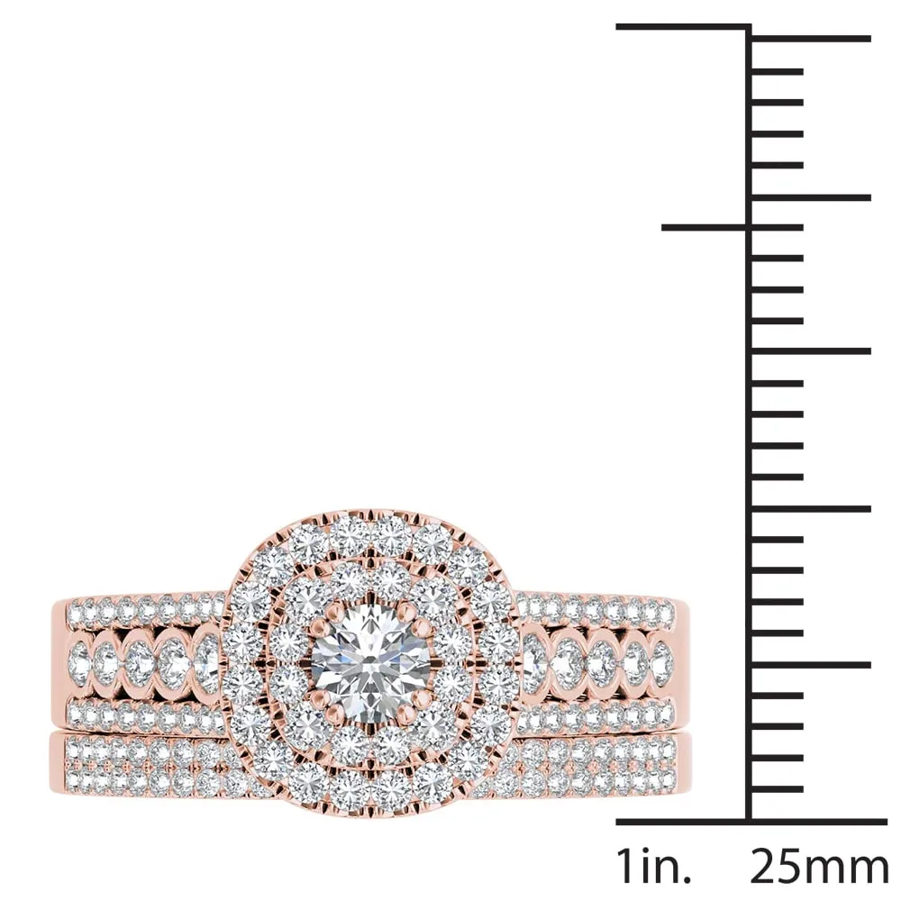 De Couer IGI Certified 10k Rose Gold 1ct TDW Diamond Double Halo Engagement Ring Set with One Band sold by Zulily product image thumbnail 4