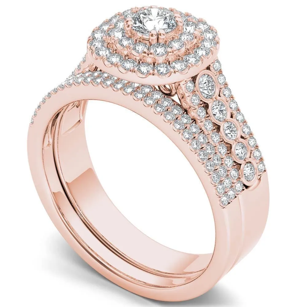 De Couer IGI Certified 10k Rose Gold 1ct TDW Diamond Double Halo Engagement Ring Set with One Band sold by Zulily product image thumbnail 2