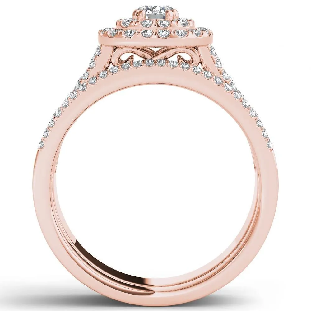 De Couer IGI Certified 10k Rose Gold 1ct TDW Diamond Double Halo Engagement Ring Set with One Band sold by Zulily product image thumbnail 3