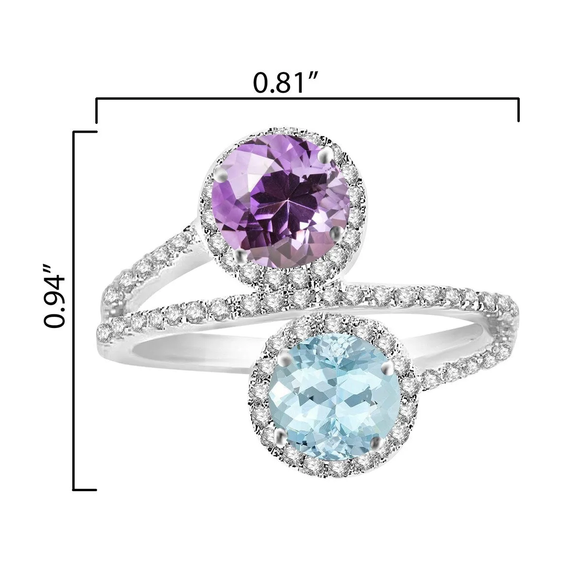 Sterling Silver with Aquamarine, Amethyst and White Topaz Bypass Ring sold by Zulily product image thumbnail 3