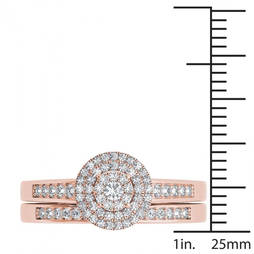 De Couer 14k Rose Gold 1/3ct TDW Diamond Cluster Halo Bridal Set sold by Zulily product image thumbnail 4