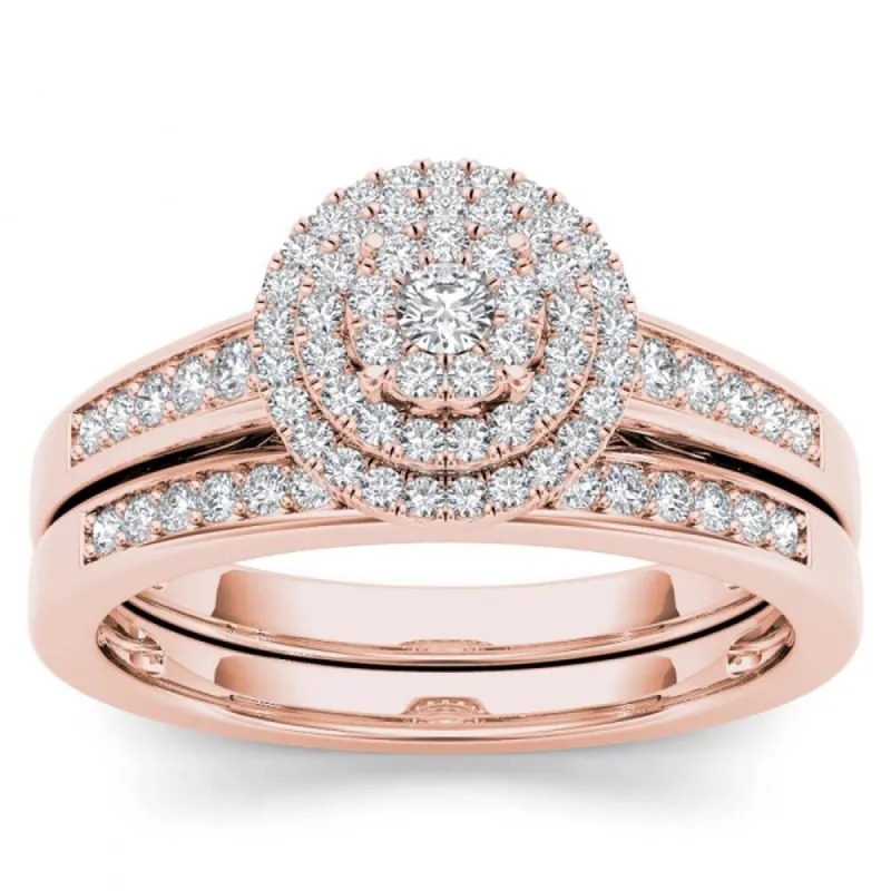 De Couer 14k Rose Gold 1/3ct TDW Diamond Cluster Halo Bridal Set sold by Zulily