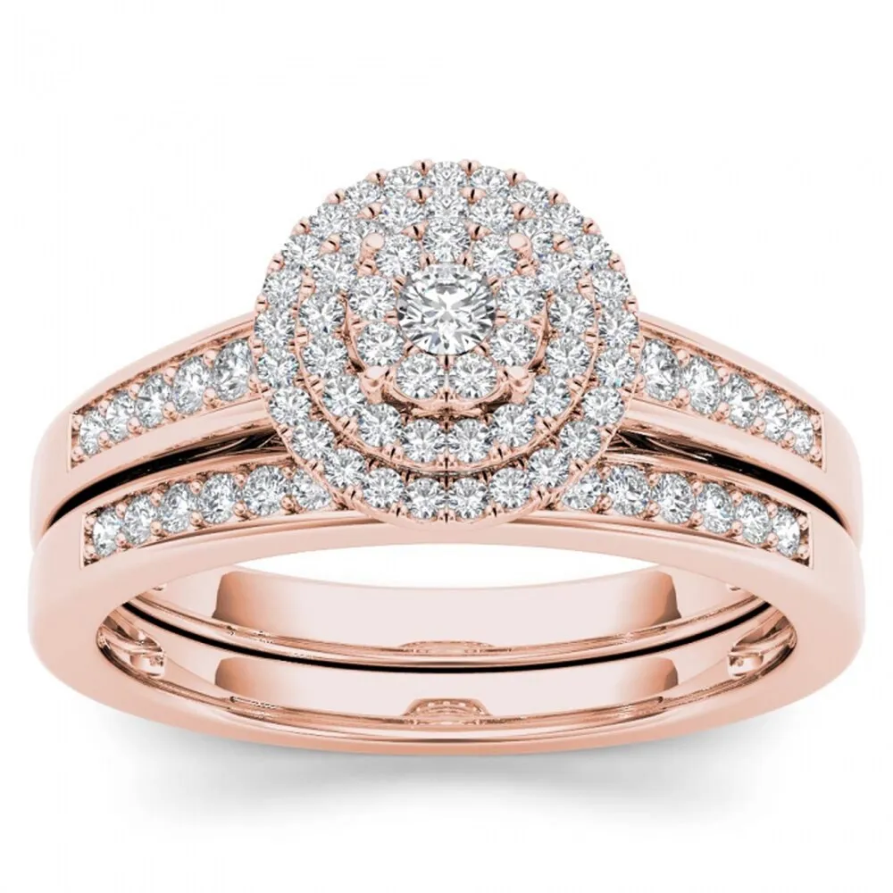 De Couer 14k Rose Gold 1/3ct TDW Diamond Cluster Halo Bridal Set sold by Zulily