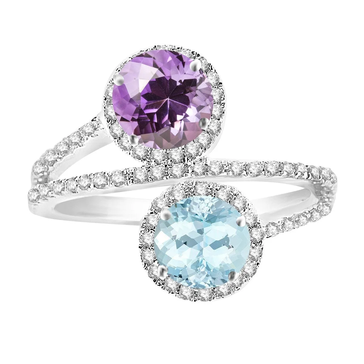 Sterling Silver with Aquamarine, Amethyst and White Topaz Bypass Ring sold by Zulily