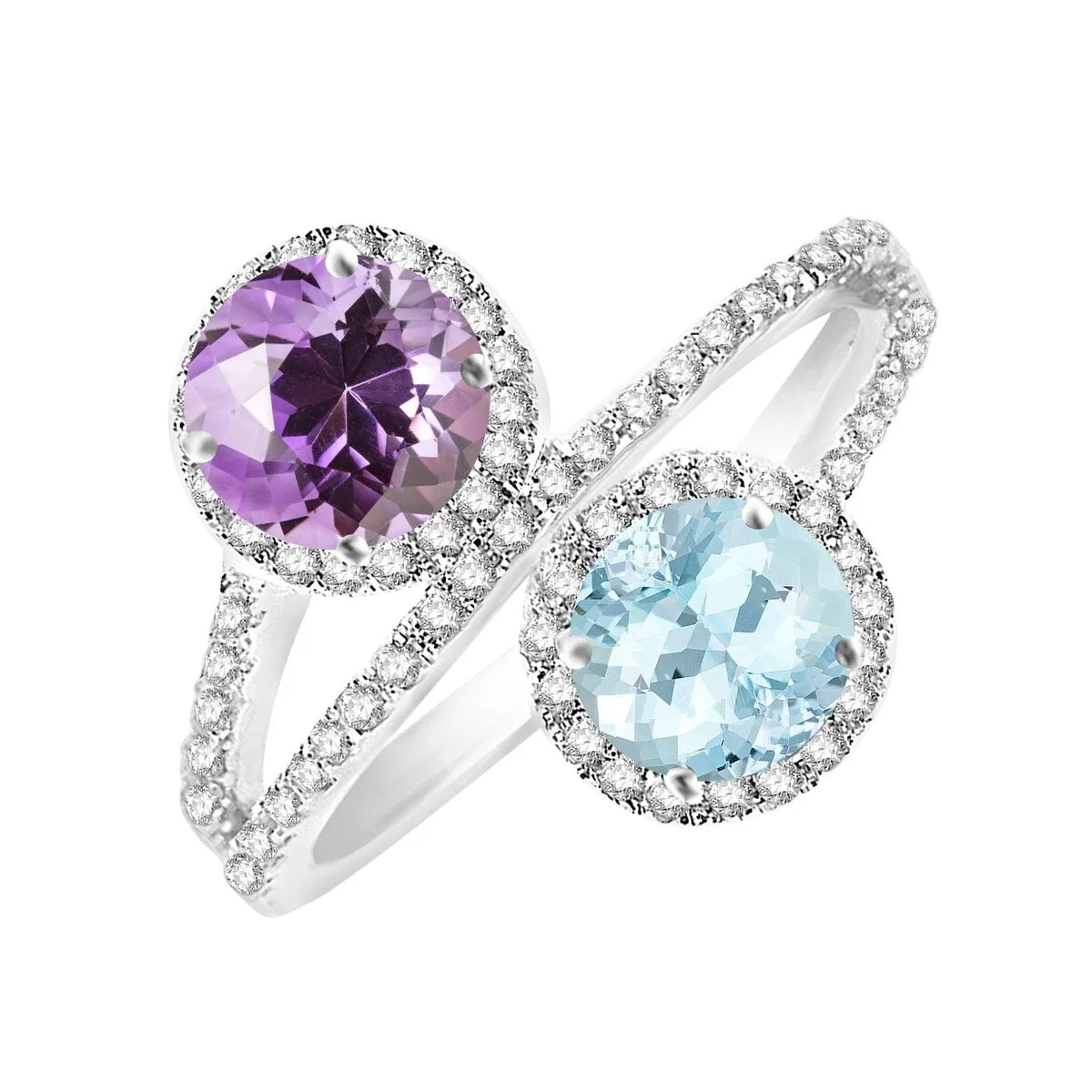 Sterling Silver with Aquamarine, Amethyst and White Topaz Bypass Ring sold by Zulily product image thumbnail 2