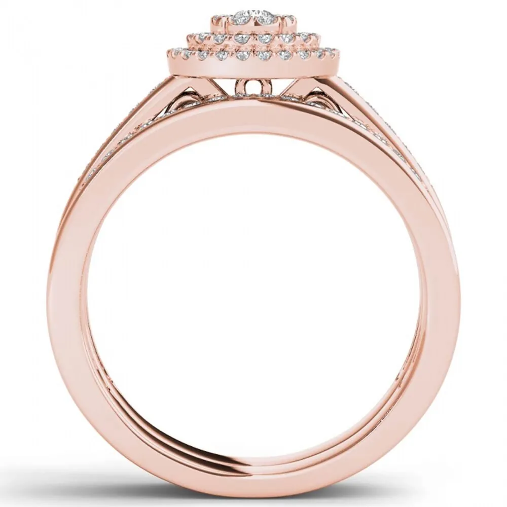 De Couer 14k Rose Gold 1/3ct TDW Diamond Cluster Halo Bridal Set sold by Zulily product image thumbnail 3