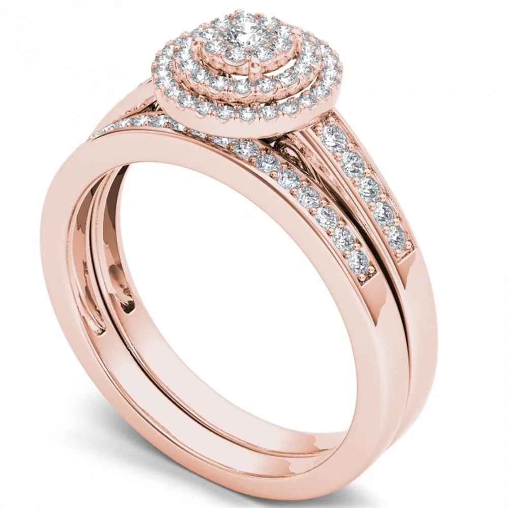 De Couer 14k Rose Gold 1/3ct TDW Diamond Cluster Halo Bridal Set sold by Zulily product image thumbnail 2