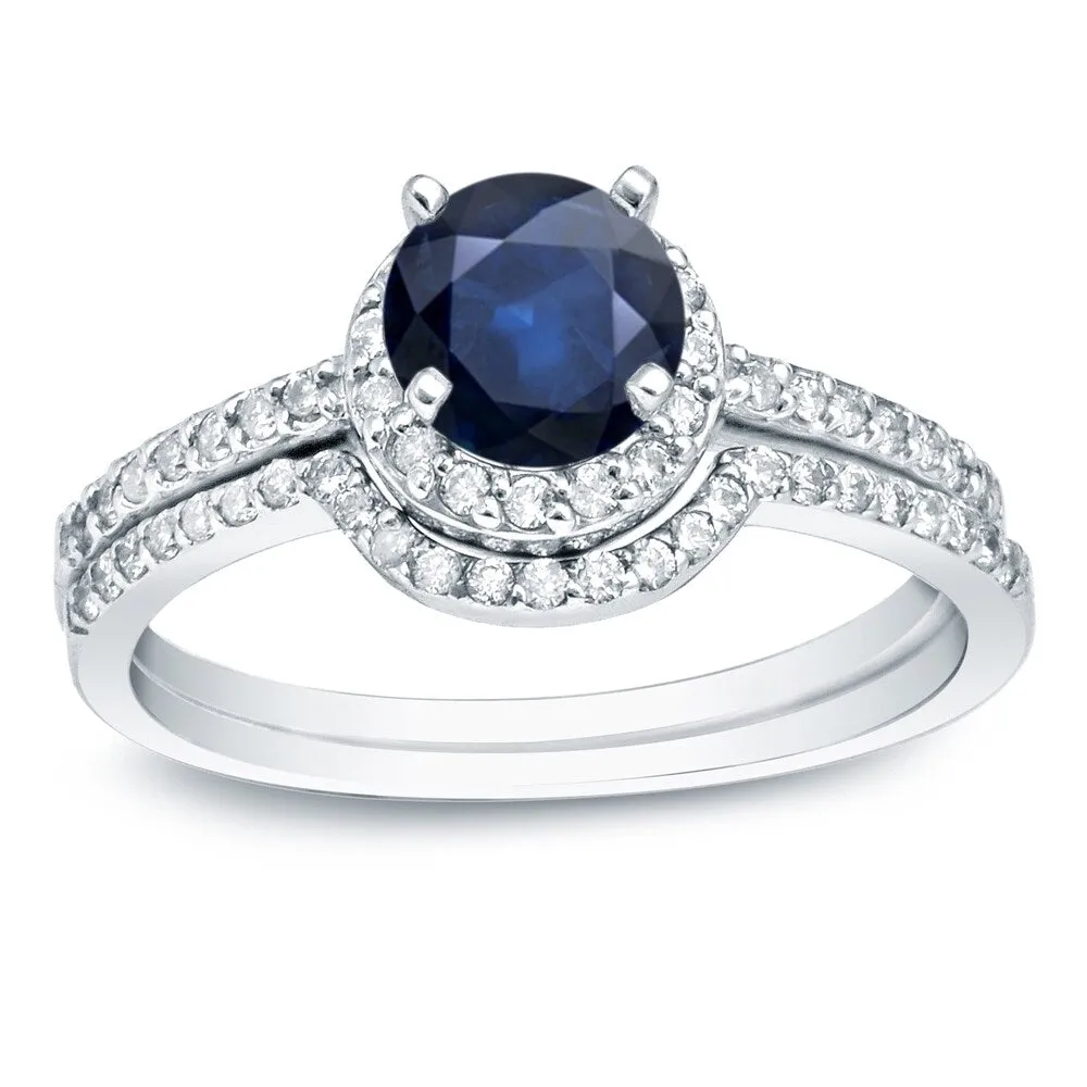 Auriya 14k Gold 3/5ct Sapphire and 2/5ctw Halo Diamond Engagement Ring Set sold by Zulily
