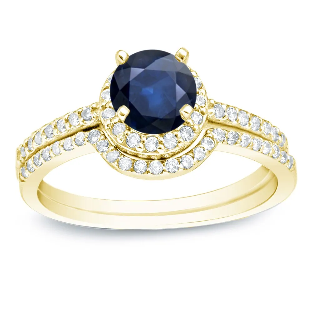 Auriya 14k Gold 3/5ct Sapphire and 2/5ctw Halo Diamond Engagement Ring Set sold by Zulily product image thumbnail 2
