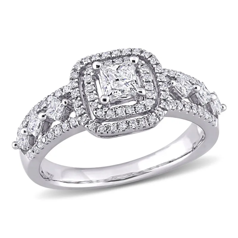 Miadora 10k White Gold 4/5ct TDW Princess-cut Diamond Double Halo Engagement Ring sold by Zulily