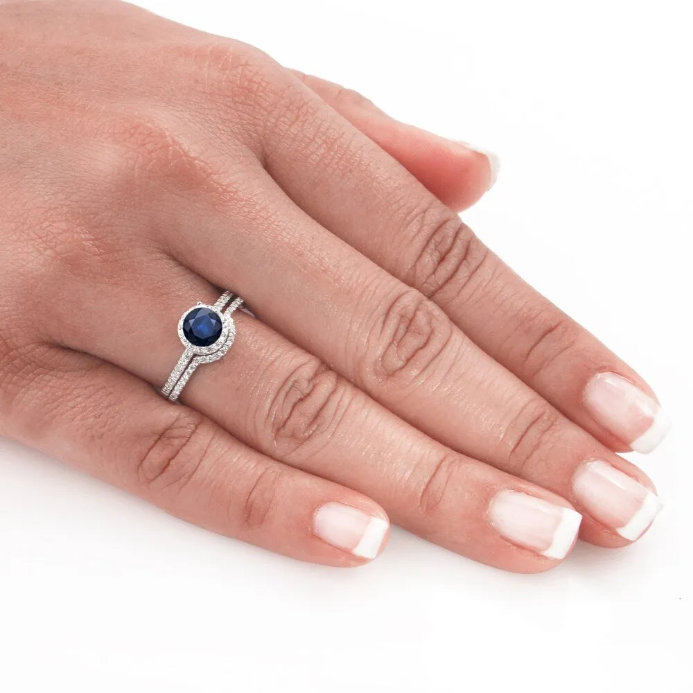 Auriya 14k Gold 3/5ct Sapphire and 2/5ctw Halo Diamond Engagement Ring Set sold by Zulily product image thumbnail 3
