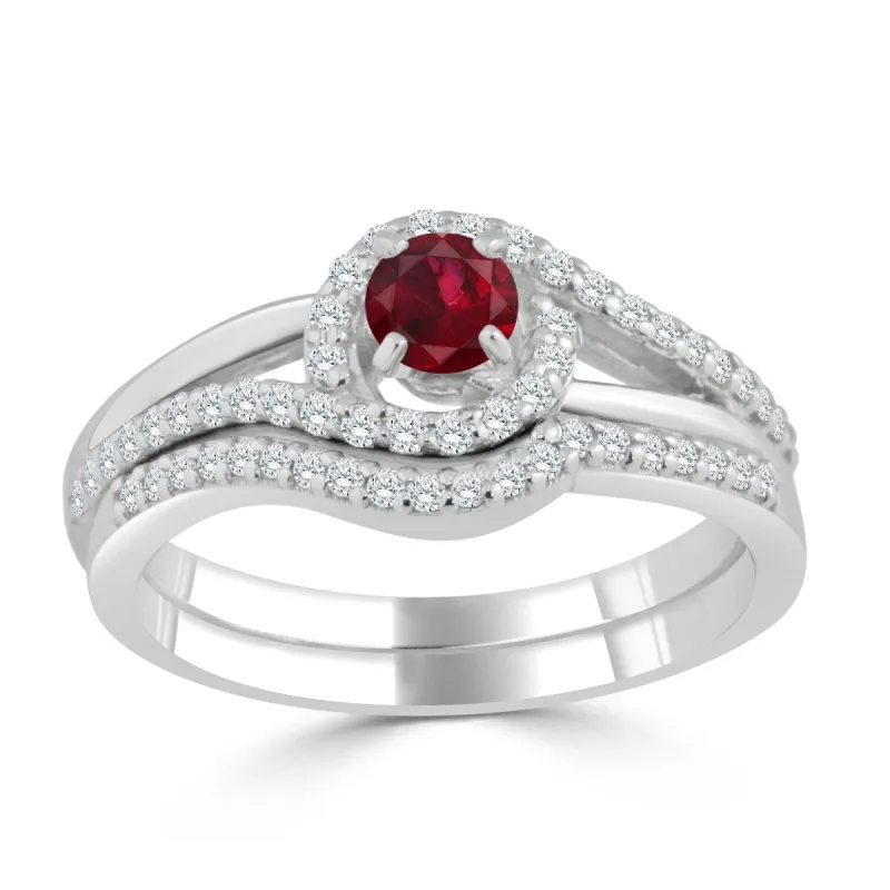Auriya 1/5ct Red Ruby and Diamond Engagement Ring Set 1/3ctw 14k Gold sold by Zulily