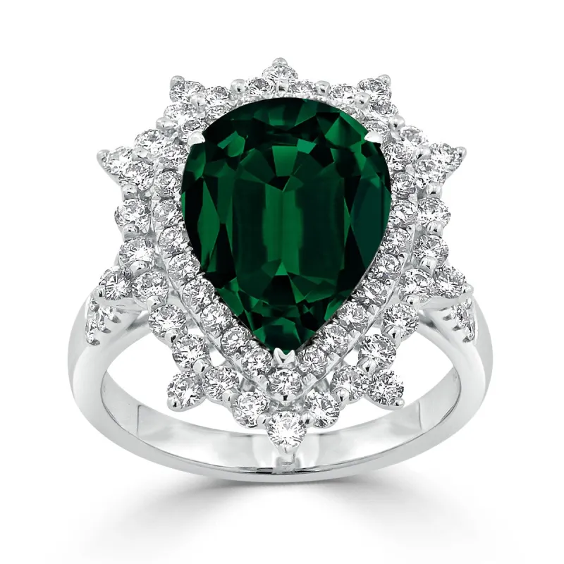 Auriya 4 1/5ct Pear-cut Green Emerald and Halo Diamond Ring 1 1/4ctw 18K Gold sold by Zulily
