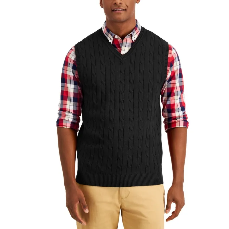 Club Room Men's Cable Knit Cotton Sweater Vest Black sold by Zulily