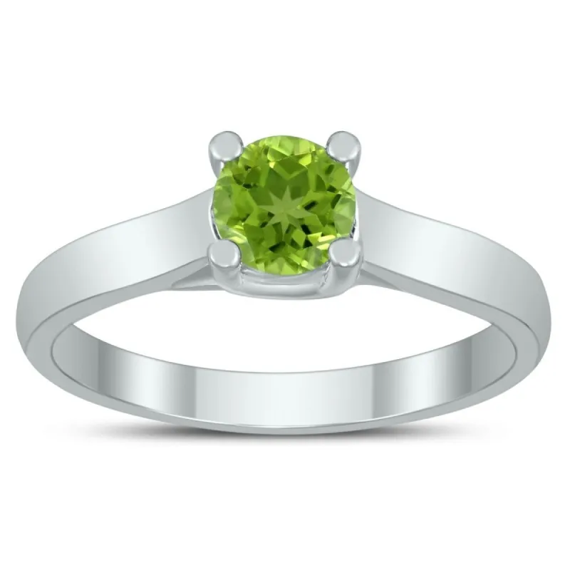 Round 5MM Peridot Cathedral Solitaire Ring in 10K White Gold sold by Zulily