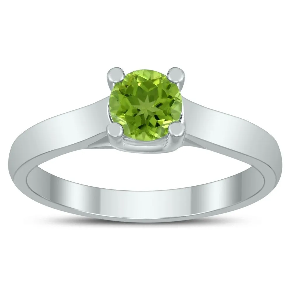 Round 5MM Peridot Cathedral Solitaire Ring in 10K White Gold sold by Zulily