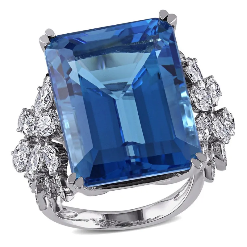 Miadora 14k White Gold Blue Topaz and 1 3/4ct TDW Diamond Ring (G-H, SI1-SI2) sold by Zulily